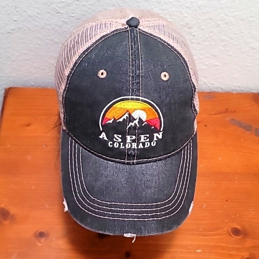 NEW Ace USA‎ Aspen Colorado Hat Unisex OSFA Charcoal Tan Distressed Snapback
